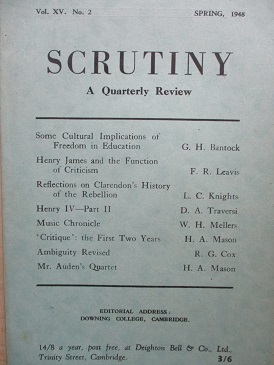 SCRUTINY magazine, Spring 1948 issue for sale. G.H. BANTOCK, F.R. LEAVIS. Original publication from 