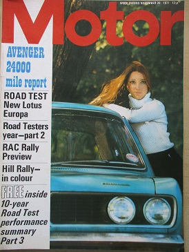 MOTOR magazine, November 20 1971 issue for sale. AVENGER. Original British publication from Tilley, 