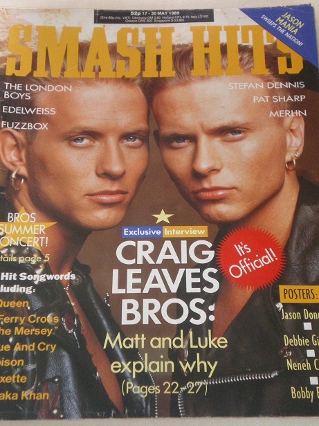 SMASH HITS magazine, 17 - 30 May 1989 issue for sale. BROS, THE LONDON BOYS, EDELWEISS, FUZZBOX, STE