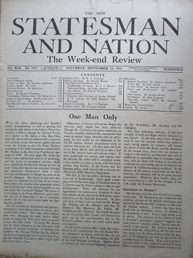 The NEW STATESMAN AND NATION magazine, September 29 1951 issue for sale. DOROTHY WOODMAN, LAWRENCE D