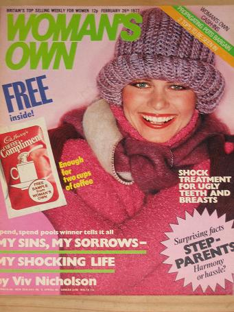 WOMANS OWN MAGAZINE FEBRUARY 26 1977 VIV NICHOLSON BACK ISSUE FOR SALE VINTAGE PUBLICATION PURE NOST