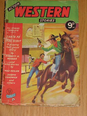 ACTION WESTERN STORIES magazine 1950's. Vintage pulp cowboy story paper for sale. Classic images of 