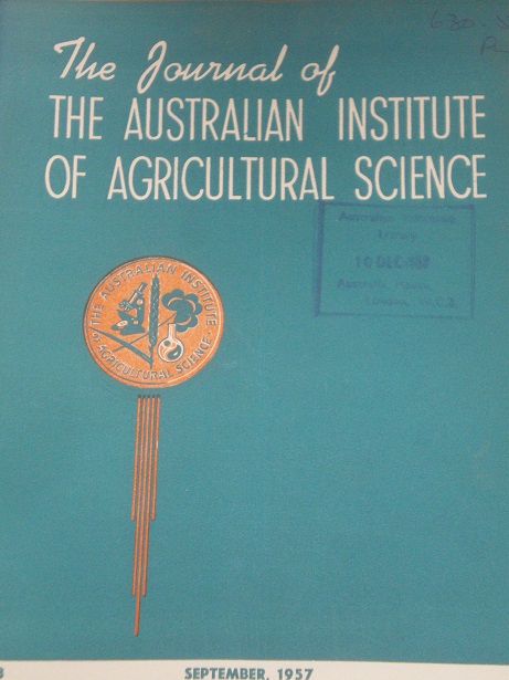 THE JOURNAL OF THE AUSTRALIAN INSTITUTE OF AGRICULTURAL SCIENCE, September 1957 issue for sale. Orig
