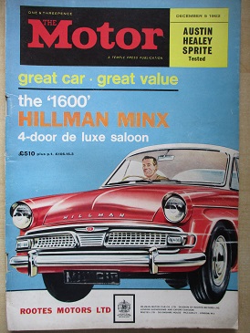 The MOTOR magazine, December 5 1962 issue for sale. HILLMAN MINX. Original British publication from 