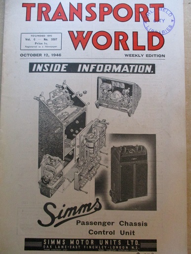 TRANSPORT WORLD weekly edition, October 12 1946 issue for sale. Original BRITISH publication from Ti