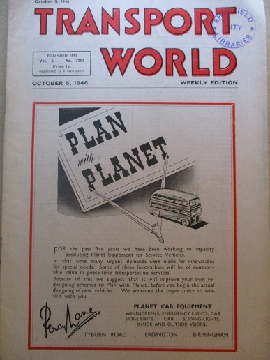 TRANSPORT WORLD weekly edition, October 5 1946 issue for sale. Original BRITISH publication from Til