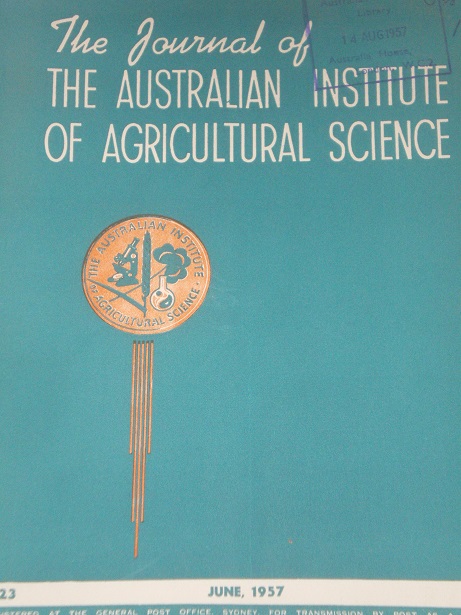 THE JOURNAL OF THE AUSTRALIAN INSTITUTE OF AGRICULTURAL SCIENCE, June 1957 issue for sale. Original 