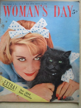 WOMAN’S DAY magazine, January 2 1960 issue for sale. BARBARA CARTLAND, ALEX STUART, JILL GILL, BRUCE