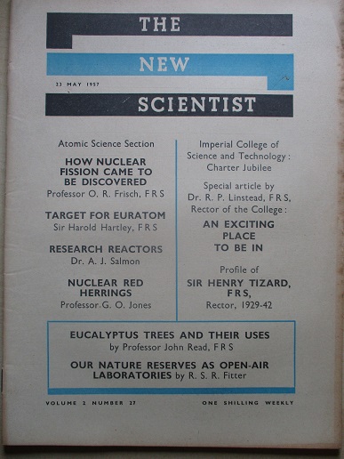 NEW SCIENTIST magazine, 23 May 1957 issue for sale. R.S.R.FITTER. Original British publication from 