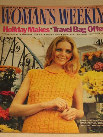 WOMANS WEEKLY magazine, 3 July 1971 issue for sale. KNITTING, FICTION, COOKERY, FASHION, HOME. Vinta