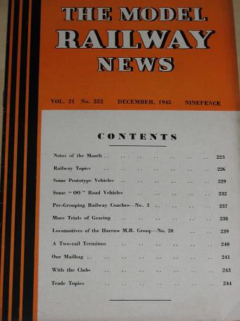THE MODEL RAILWAY NEWS magazine, December 1945 issue for sale. Vintage HOBBIES, TRAINS publication. 