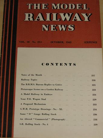 THE MODEL RAILWAY NEWS magazine, October 1942 issue for sale. Vintage HOBBIES, TRAINS publication. C