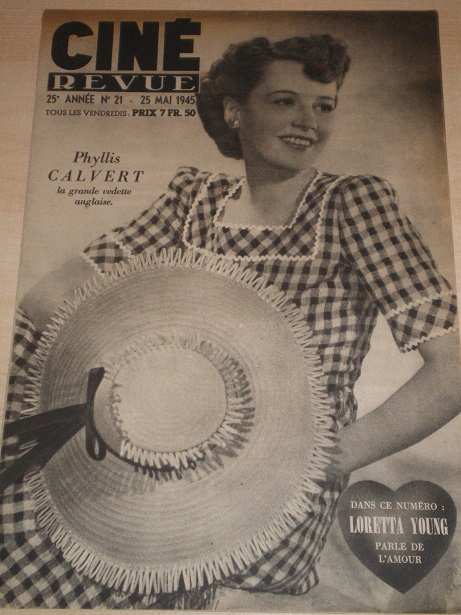 CINE REVUE magazine, 25 May 1945 issue for sale. PHYLLIS CALVERT. Original Belgian, French Language 
