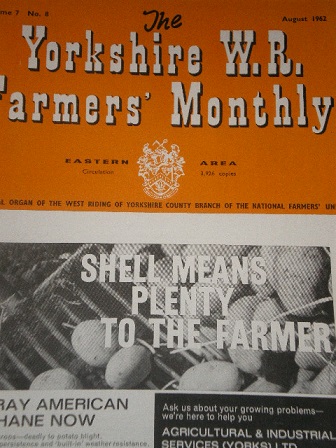 THE YORKSHIRE W.R. FARMERS MONTHLY magazine August 1962 issue for sale. Original British publication