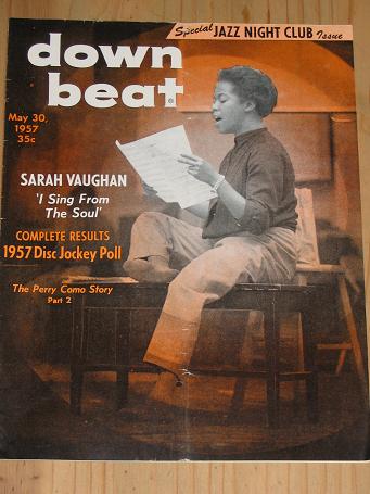 SARAH VAUGHAN DOWN BEAT 1957 MAGAZINE MAY 30 FOR SALE VINTAGE JAZZ MUSIC PUBLICATION PURE NOSTALGIA 