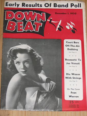 FRAN WARREN BARBOUR DOWN BEAT MAGAZINE DECEMBER 1 1950 FOR SALE VINTAGE MUSIC PUBLICATION PURE NOSTA