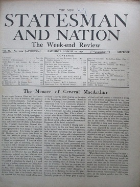 The NEW STATESMAN AND NATION magazine, August 12 1950 issue for sale. STEPHEN SPENDER, RICHARD CHURC