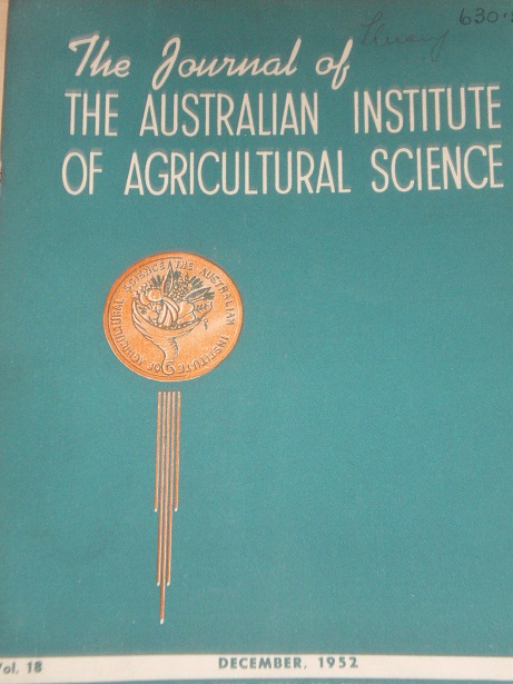 THE JOURNAL OF THE AUSTRALIAN INSTITUTE OF AGRICULTURAL SCIENCE, December 1952 issue for sale. Origi