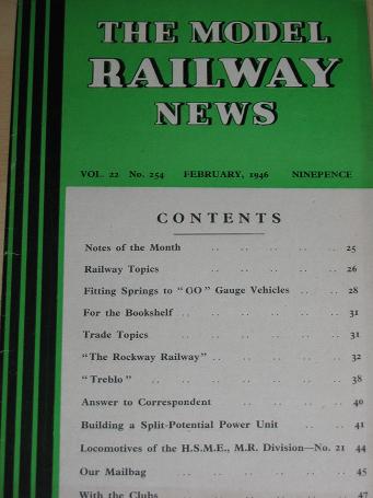 THE MODEL RAILWAY NEWS magazine, February 1946 issue for sale. Vintage HOBBIES, TRAINS publication. 