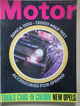 MOTOR magazine, March 8 1969 issue for sale. SIMCA. Original British publication from Tilley, Cheste