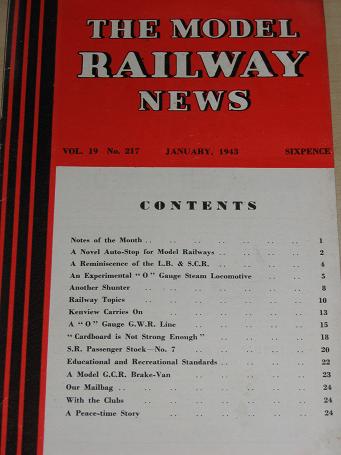 THE MODEL RAILWAY NEWS magazine, January 1943 issue for sale. Vintage HOBBIES, TRAINS publication. C