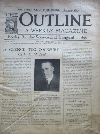 OUTLINE magazine, September 15 1928 issue for sale. A.S.EDDINGTON. Original British publication from