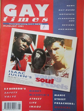 GAY TIMES magazine, August 1991 issue for sale. MANIC STREET PREACHERS. Original British publication