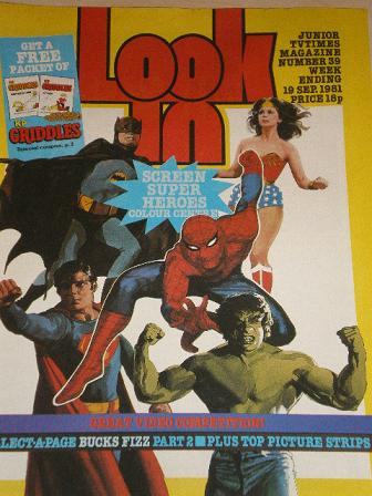 LOOK-IN magazine, 19 September 1981 issue for sale. SUPER HEROES. Original gifts from Tilleys, Chest