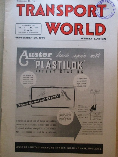 TRANSPORT WORLD weekly edition, September 28 1946 issue for sale. Original BRITISH publication from 