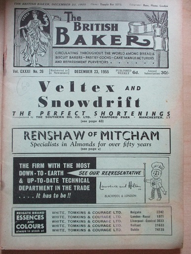 THE BRITISH BAKER magazine, December 23 1955 issue for sale. Original British publication from Tille