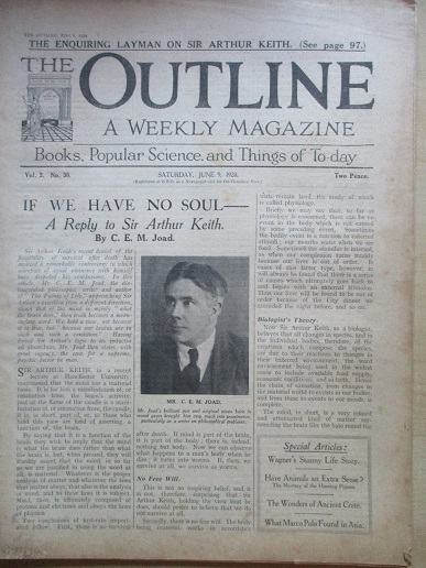 OUTLINE magazine, June 9 1928 issue for sale. C.E.M.JOAD. Original British publication from Tilley, 