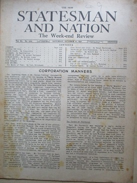 The NEW STATESMAN AND NATION magazine, October 21 1950 issue for sale. JOHN RAYMOND, ROBERT KEE. Ori