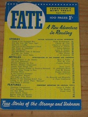 FATE MAGAZINE AUGUST 1955 NUMBER 10 ISSUE FOR SALE PRESS BOOKS VINTAGE PUBLICATION PURE NOSTALGIA AR