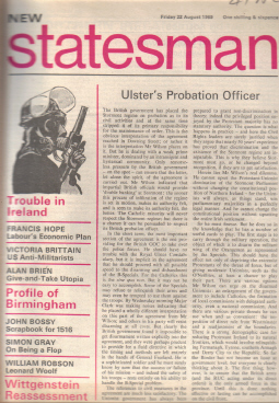 NEW STATESMAN 22 AUG 1969 IRELAND BIRMINGHAM VINTAGE MAGAZINE FOR SALE
